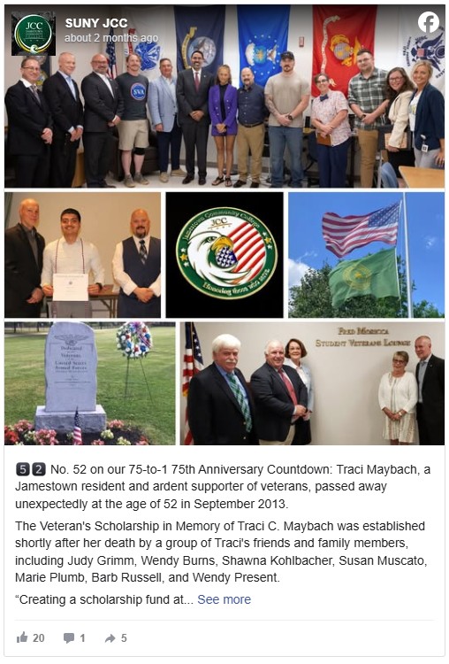 Facebook post of a collage of images shows a group of people posing, flags, a certificate ceremony, a grave with flowers, and a group beside the